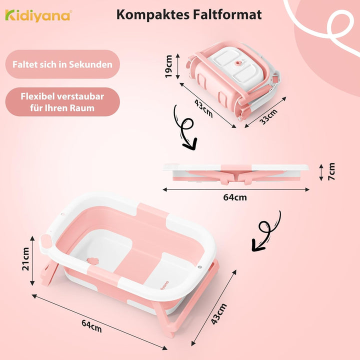 Baby Badewanne faltbar mit Gestell, stabil und rutschfest, platzsparend klappbar, mit Ablauf, PP & T