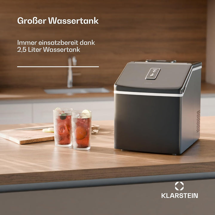 Klarstein Eiswürfelmaschine – Edelstahl, 13 kg/24 h, Touchscreen, kristallklare Eiswürfel, niedriger