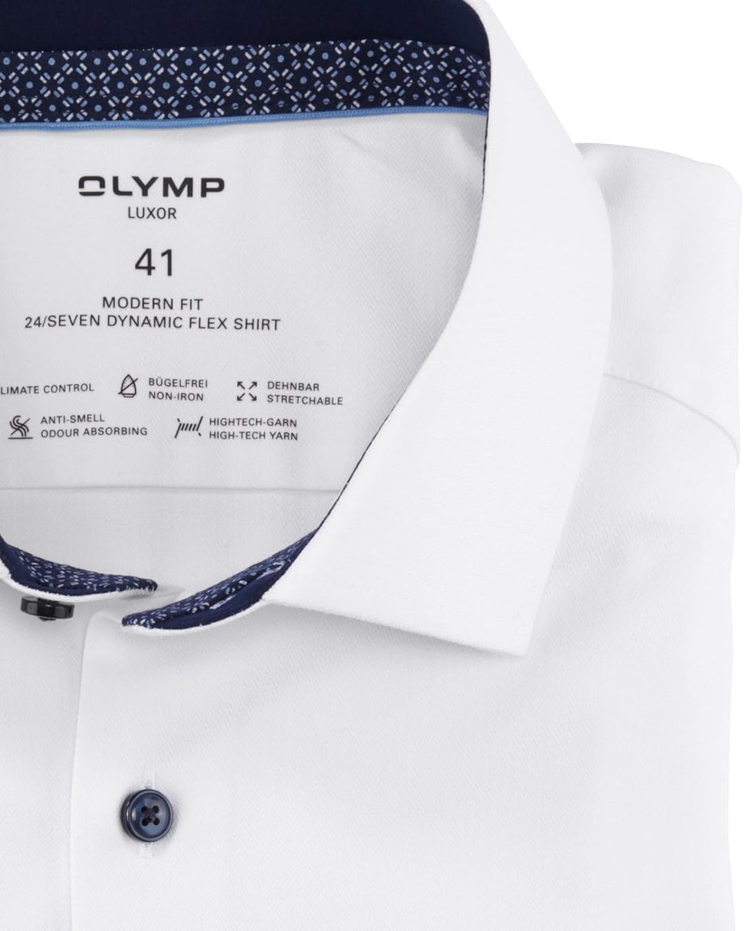 OLYMP Herren Oberhemd Langarm Luxor.24.Seven,Fischgrat,modern fit,Global Kent 44 Weiss 00, 44 Weiss