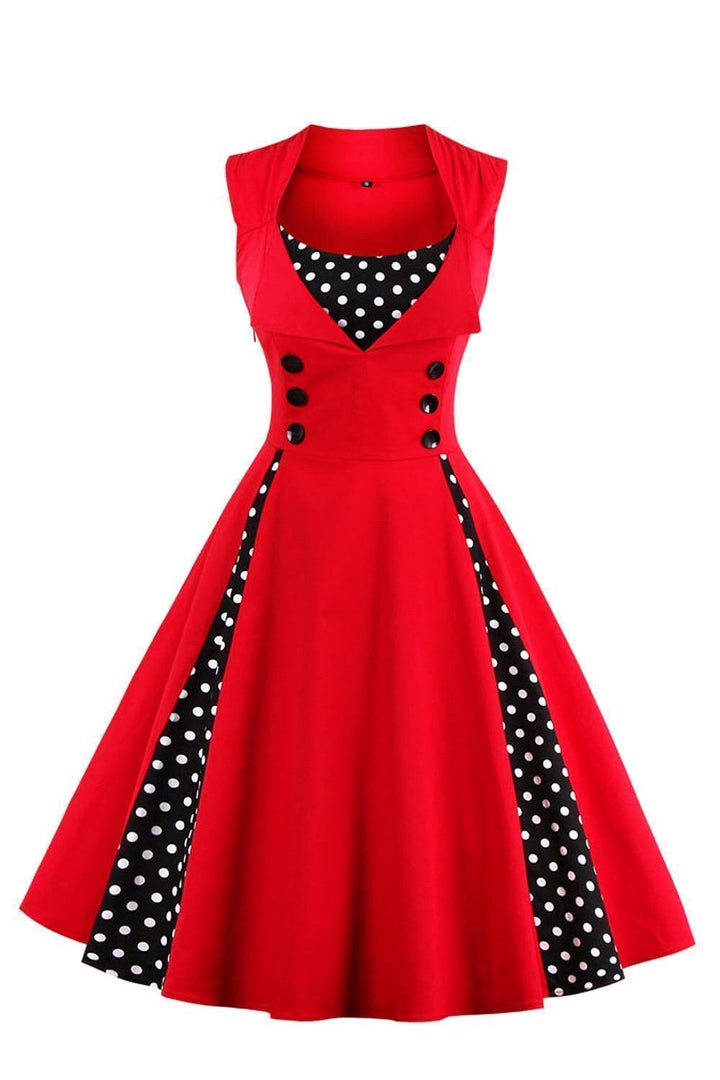 Axoe Damen 50er Jahre Kleider mit Gepunkte Rockabilly M Rot-polka Dots, M Rot-polka Dots