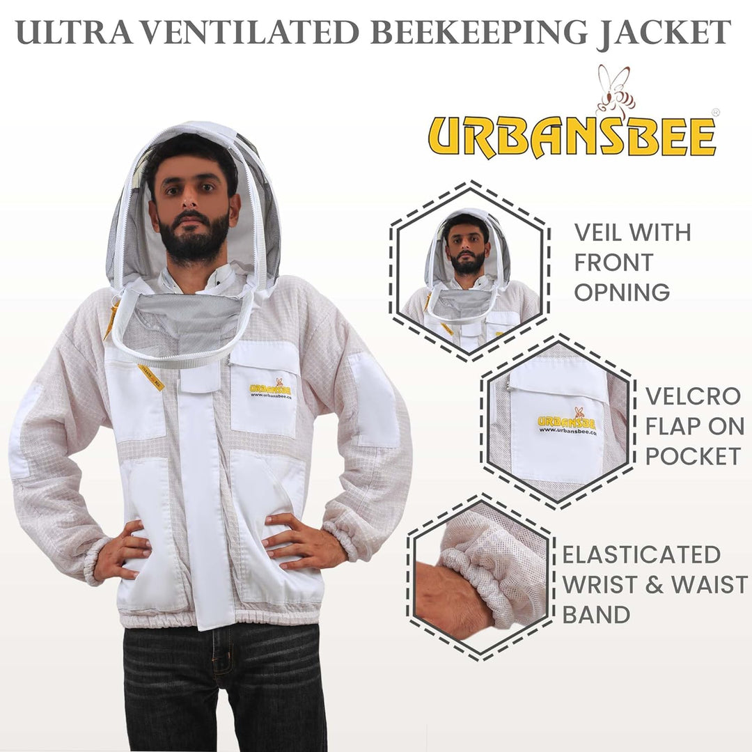 URBANSBEE Beekeeping Jacket 3-Layer Round Hat Pattern Vented Mask Beekeeping Jacket Protection for B