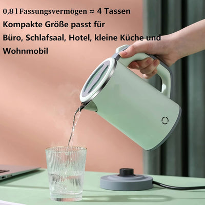 Wasserkocher Klein 800ML Reisewasserkocher, 5 Minuten schnelles Kochen Tragbarer Mini Camping Wasser