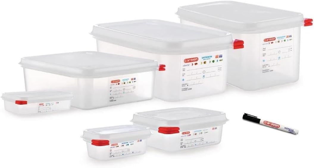 Araven 03350 PP Food Container GN mit Deckel, 1,1 l, 65 mm (4 Stück) 65 x 176 x 162mm, 65 x 176 x 16