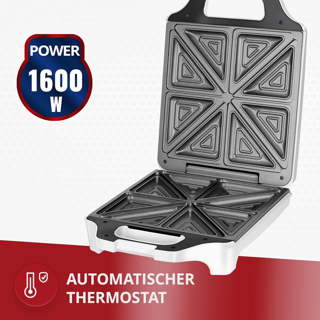 MPM MOP-35 Elektrischer Sandwichmaker für 4 Sandwiches, 8 in Dreiecksform, Antihaftbeschichtete Plat