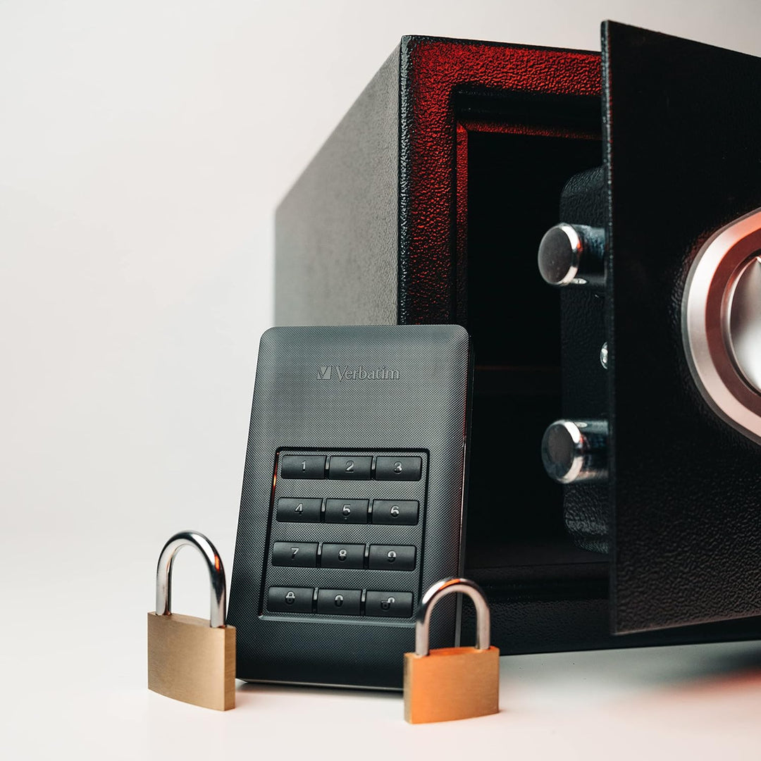 Verbatim Store ‘n’ Go Secure Portable I 2 TB I Schwarz I Externe Festplatte mit Code-Zugang I USB 3.