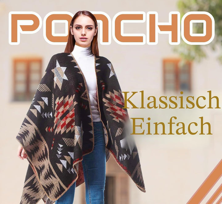 Shmily Girl Poncho Damen Strick Poncho Winter Warm Elegant Poncho Decke Poncho Cape Mantel Übergross