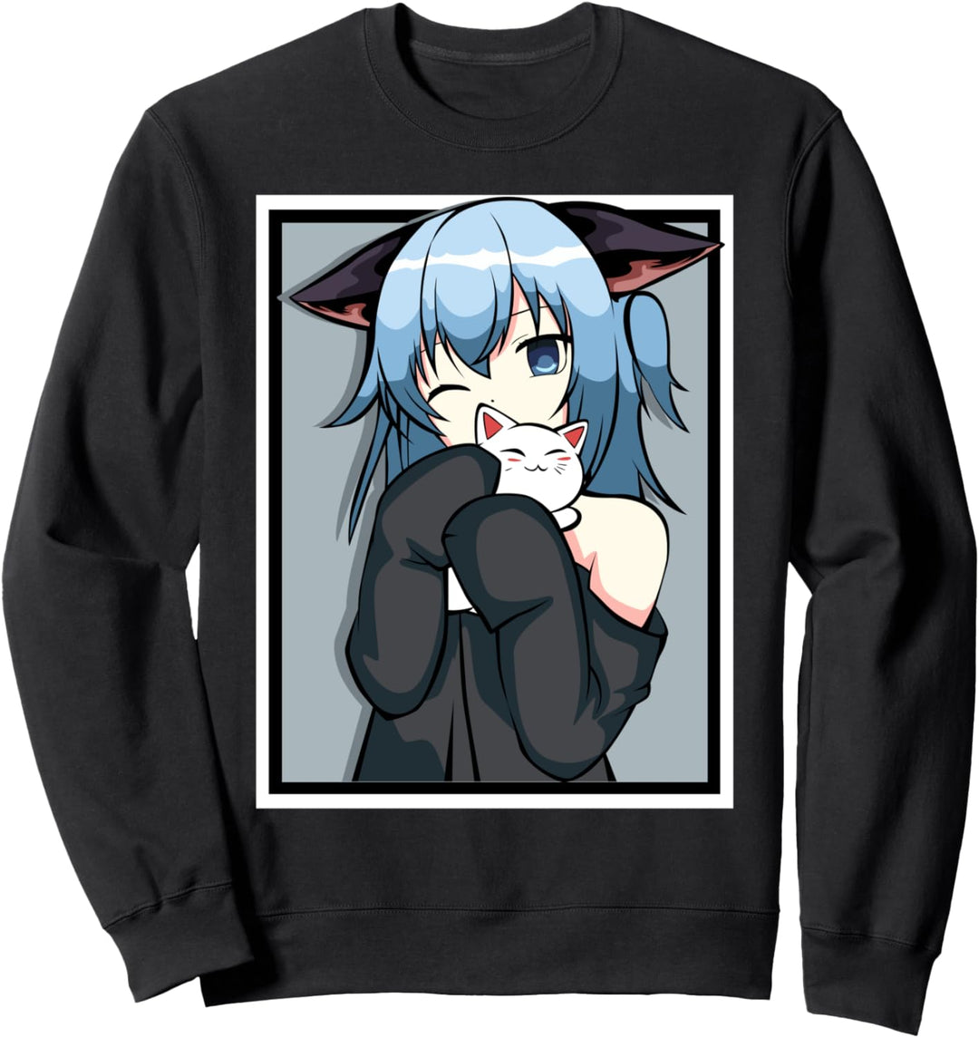 Anime-Girl – niedliches Katzen-Design – Manga und Kawaii Sweatshirt