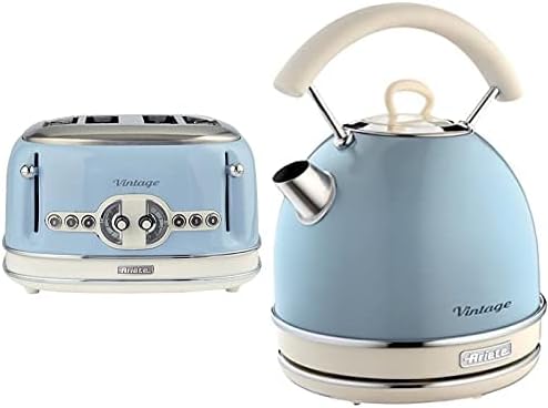 Ariete 156/05-blue Vintage 4-Schlitz-Toaster, lackierter Edelstahl, Blau & 2877 Kabelloser Wasserkoc