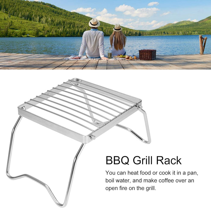 Klappbarer Grillgitter, Tragbarer Lagerfeuer Grill mit Aufbewahrungstasche, 16x16cm Edelstahl Holzko