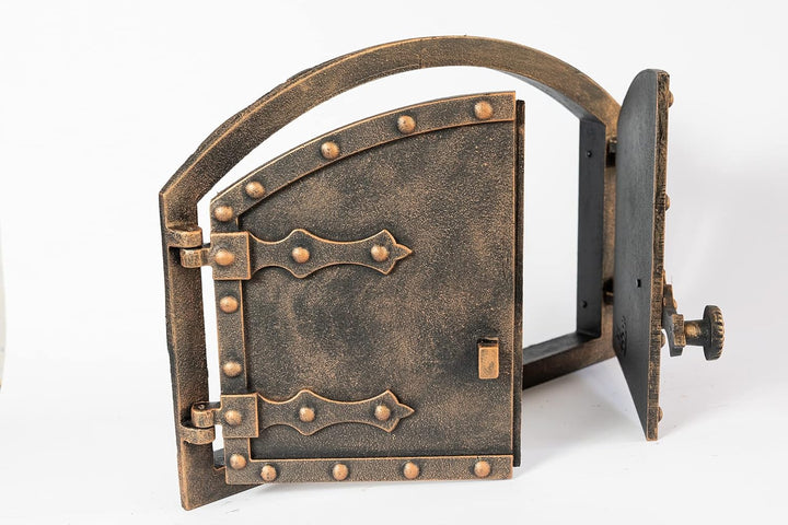 SEZAM doppelte Backofentür aus Gusseisen mit Türriegel, Nietenoptik, Pizzaofentür - Brotofen - Stein