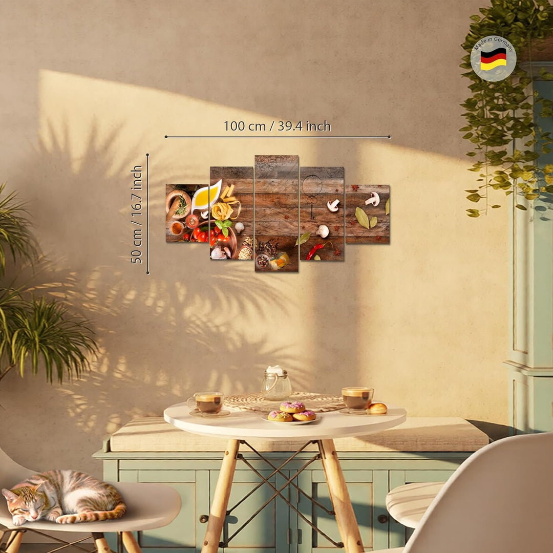 Runa Art Wandbilder Küche - Gewürze 5 Teilig Bild auf Vlies Leinwand Deko Esszimmer Küchenbilder Ess