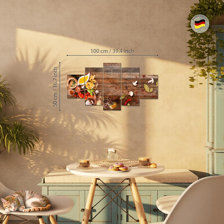 Runa Art Wandbilder Küche - Gewürze 5 Teilig Bild auf Vlies Leinwand Deko Esszimmer Küchenbilder Ess