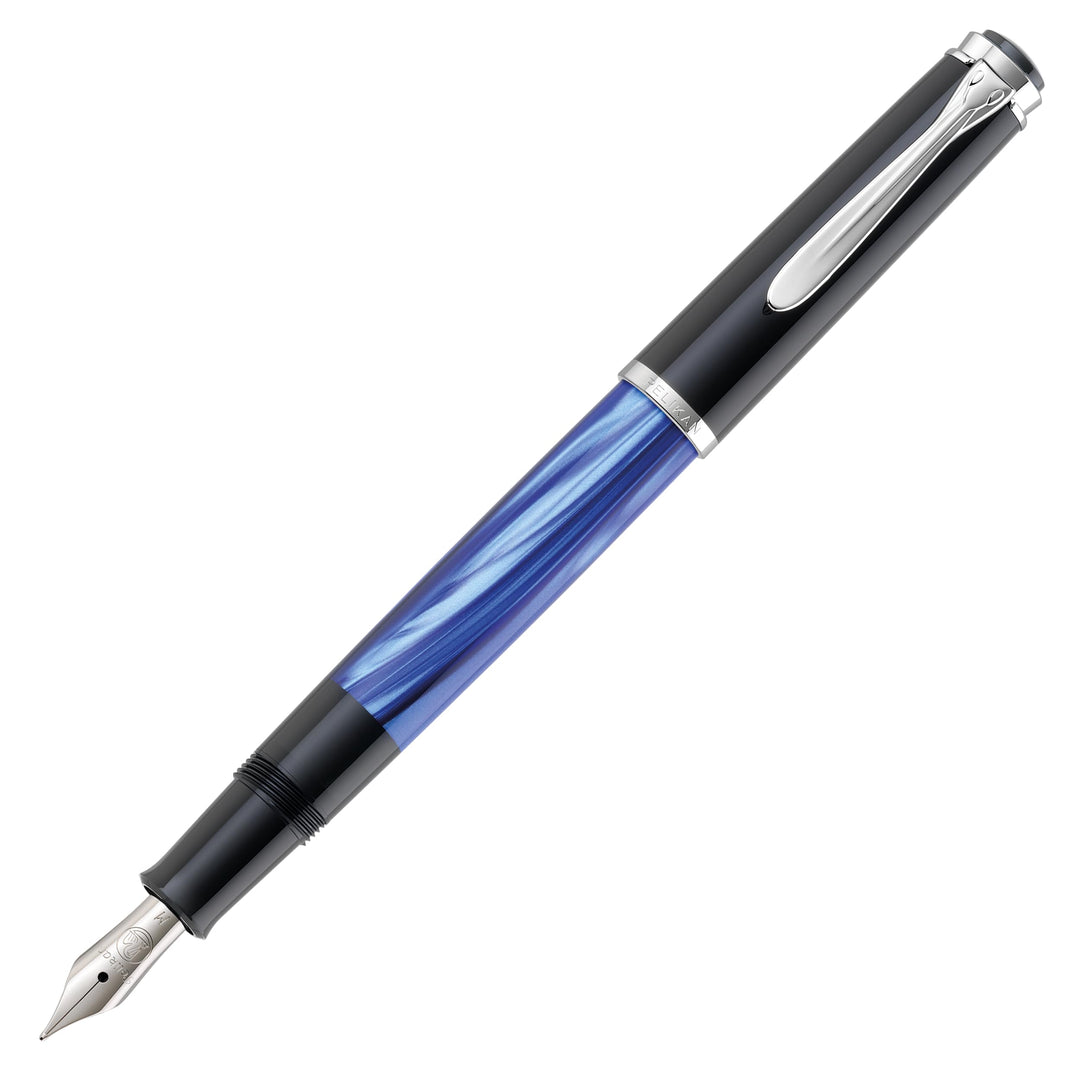 Pelikan Füllhalter Classic 205, Blau-Marmoriert, Feder B (breit), hochwertiger Kolbenfüller im Gesch