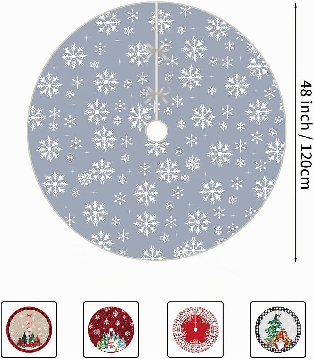Weihnachtsbaumdecke, 120cm Gross Grau Weihnachtsbaum Rock mit Weiss Schneeflocke, Rund Polyester Chr