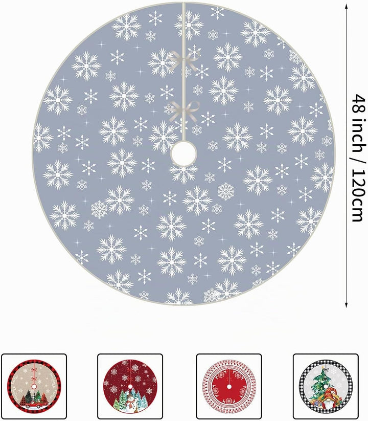 Weihnachtsbaumdecke, 120cm Gross Grau Weihnachtsbaum Rock mit Weiss Schneeflocke, Rund Polyester Chr