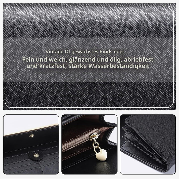 Geldbeutel Damen Leder Geldbörse RFID Schutz Large Portemonnaie Minimalistisch Lange Brieftasche Ros
