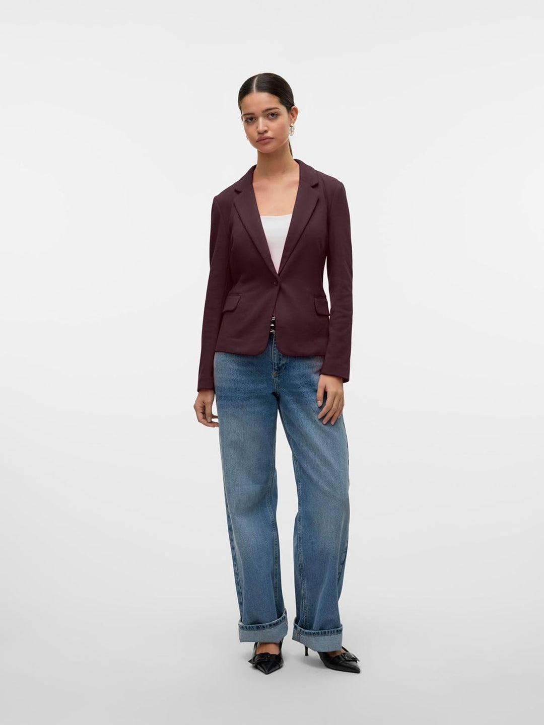 VERO MODA Damen Vmjulia Ls DNM Noos Blazer 34 Winetasting, 34 Winetasting