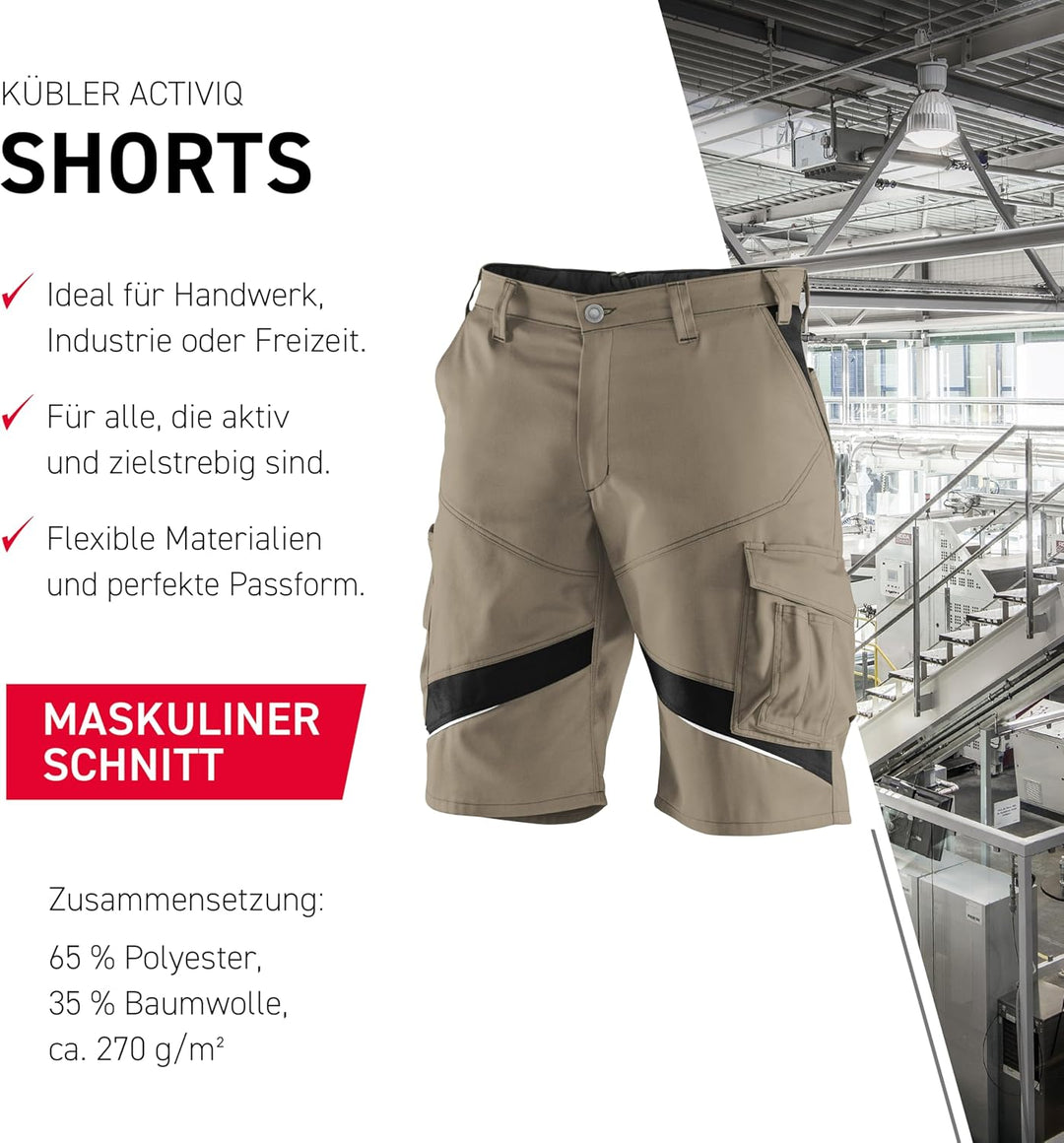 KÜBLER Workwear KÜBLER ACTIVIQ Arbeitsshorts beige, Grösse 58, Herren-Arbeitsshorts aus Mischgewebe,