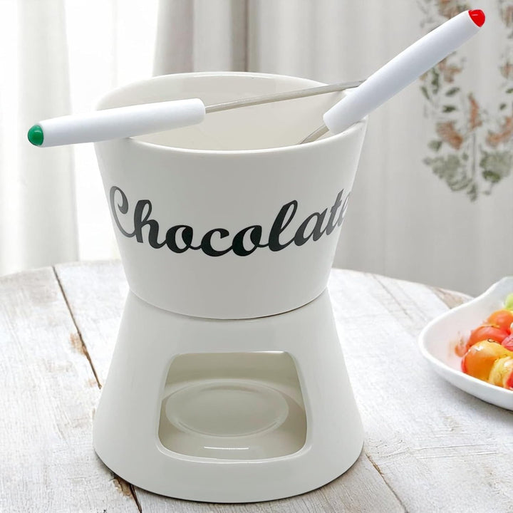 MIJOMA Schokoladenfondue Schoko-Fondue-Set Schokolade incl. 2 Fonduegabeln weiss ca. Ø12x15cm