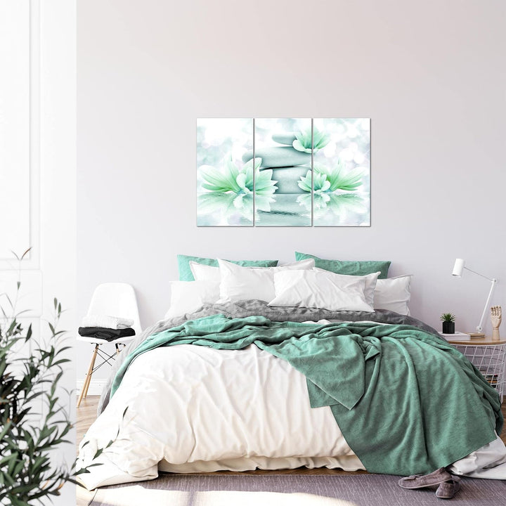 Runa Art Wandbilder Blumen Feng Shui Bild XXL Wohnzimmer Schlafzimmer Grün Wasser Steine 120 x 80 cm