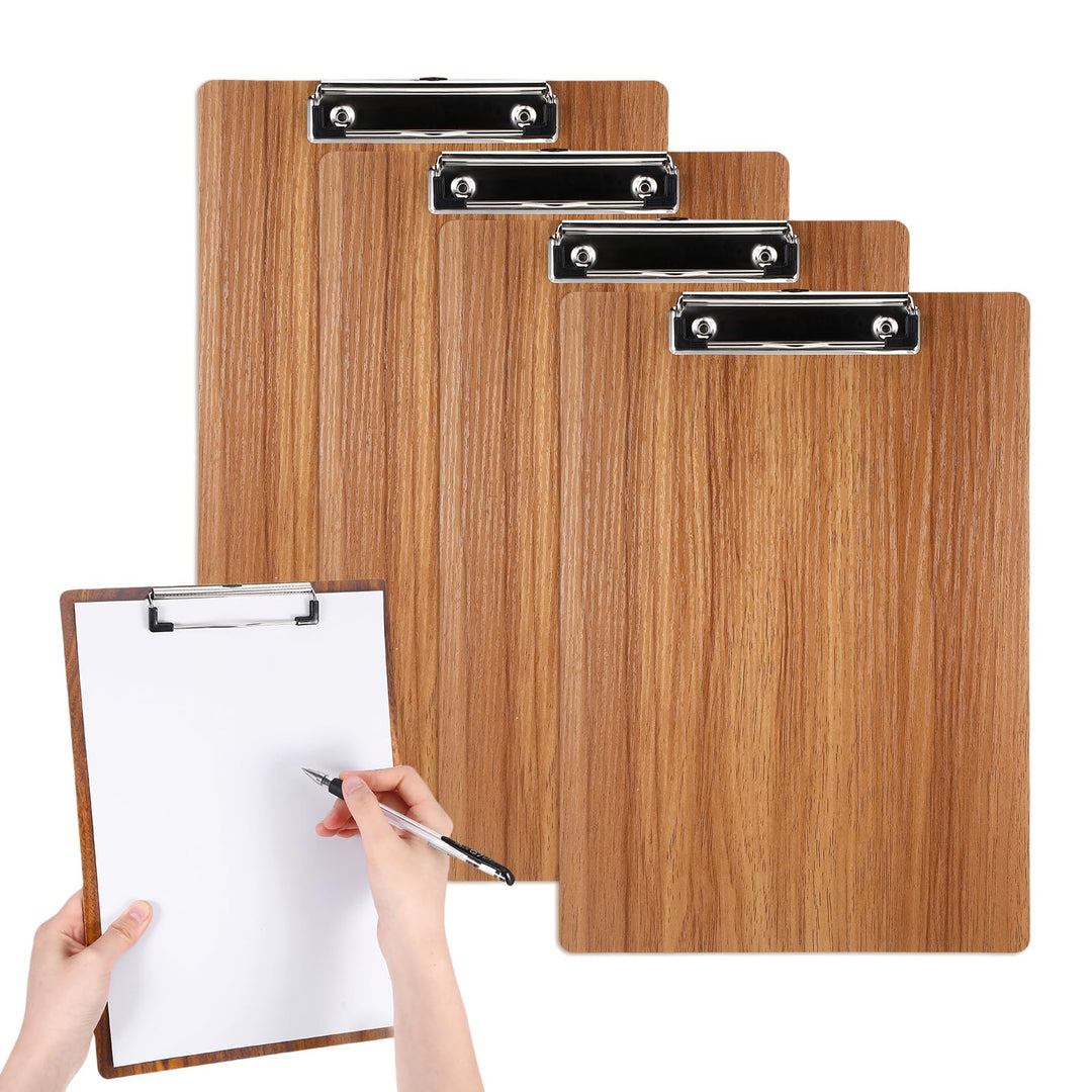 4 Stück Klemmbrett A4, Bürohelfer Klemmmappe aus Holz, Klemmbretter set mit Metallclip, für Arbeit Z