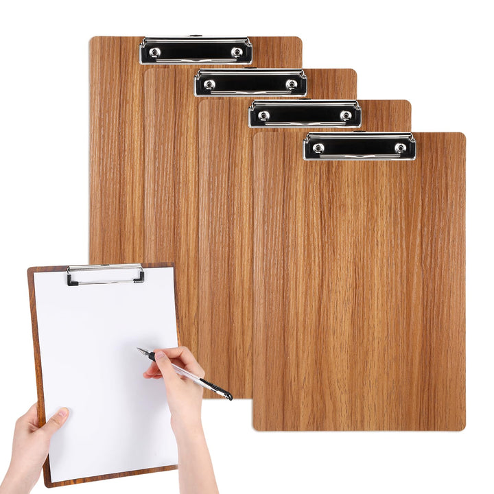 4 Stück Klemmbrett A4, Bürohelfer Klemmmappe aus Holz, Klemmbretter set mit Metallclip, für Arbeit Z