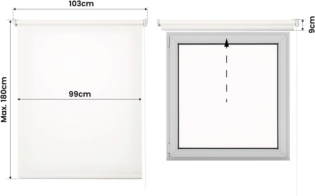STORESDECO Lichtdurchlässig Rollo, Glatt, Rollo für Fenster und Türen | Weiss, 100 cm x 180 cm 100 c