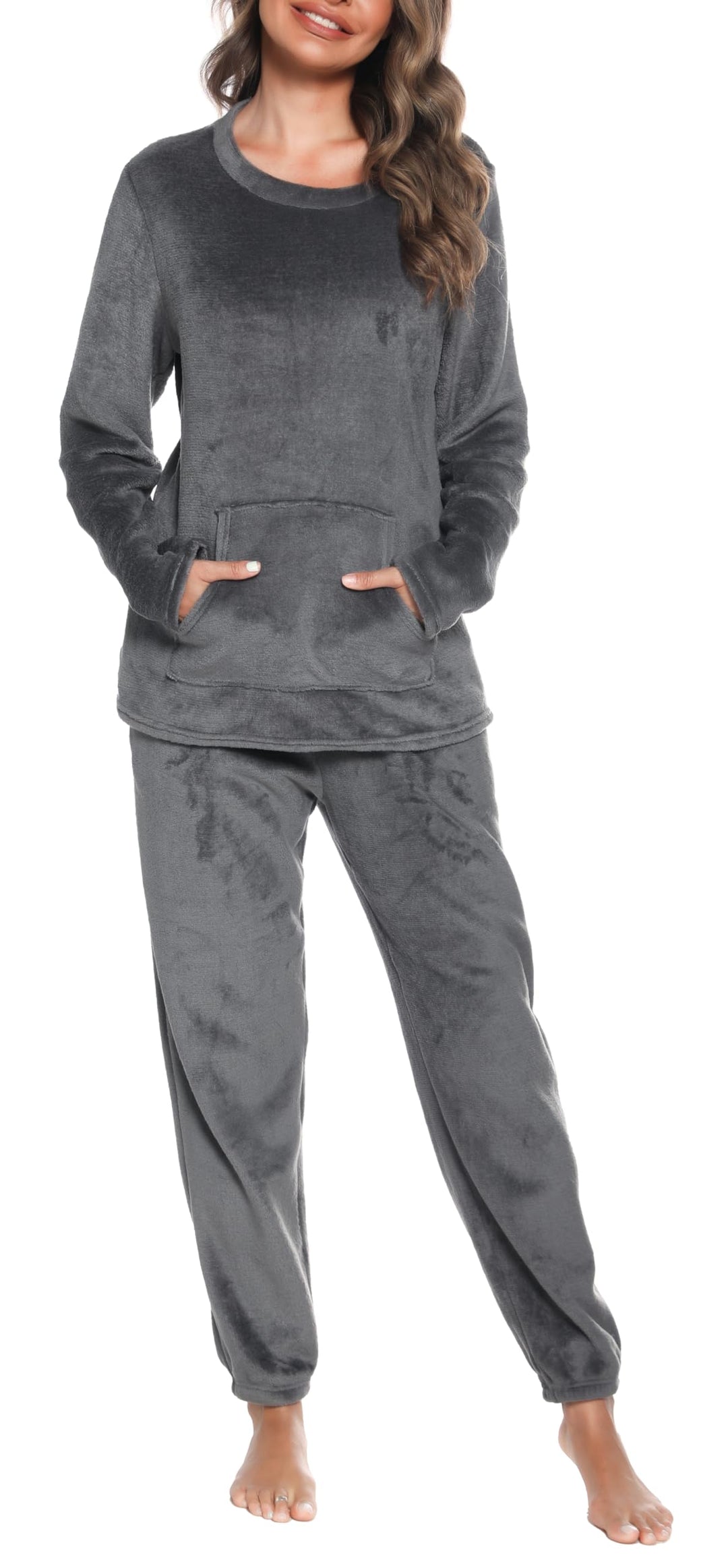 Lovasy Fleece Schlafanzug Damen Lang Winter Warmer Pyjama Set Flauschiger Frottee Schlafanzüge für D