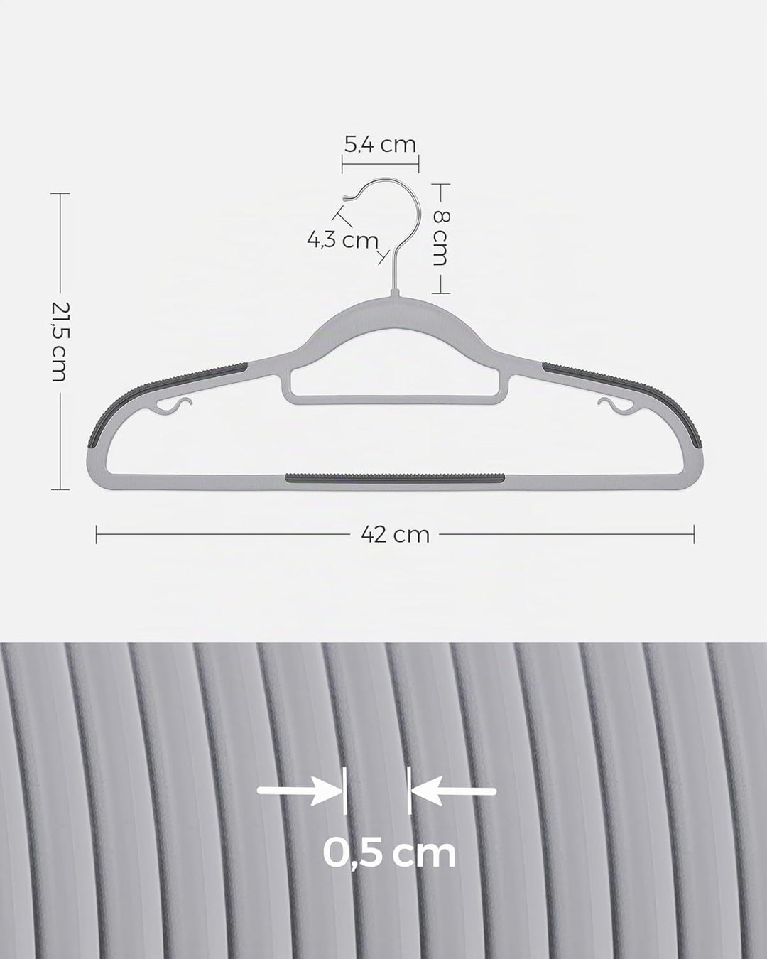 SONGMICS Kleiderbügel 30er Set, Bügel aus Kunststoff, rutschfest, platzsparend, Dicke 0,5 cm, 42 cm