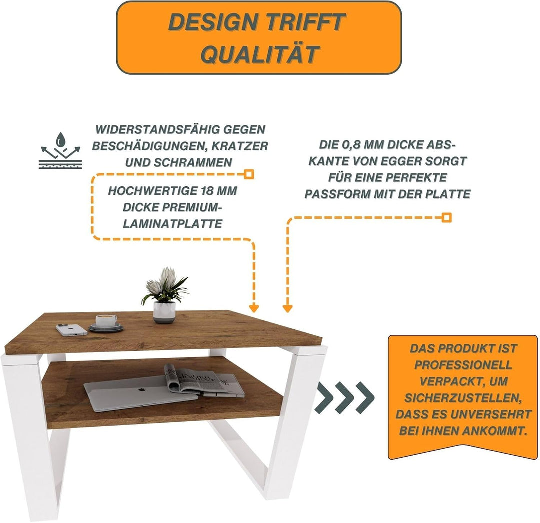 CraftPAK Wohnzimmer Tisch für Couch aus hochwertigem Holzwerkstoff, Stabiler & moderner Couchtisch m