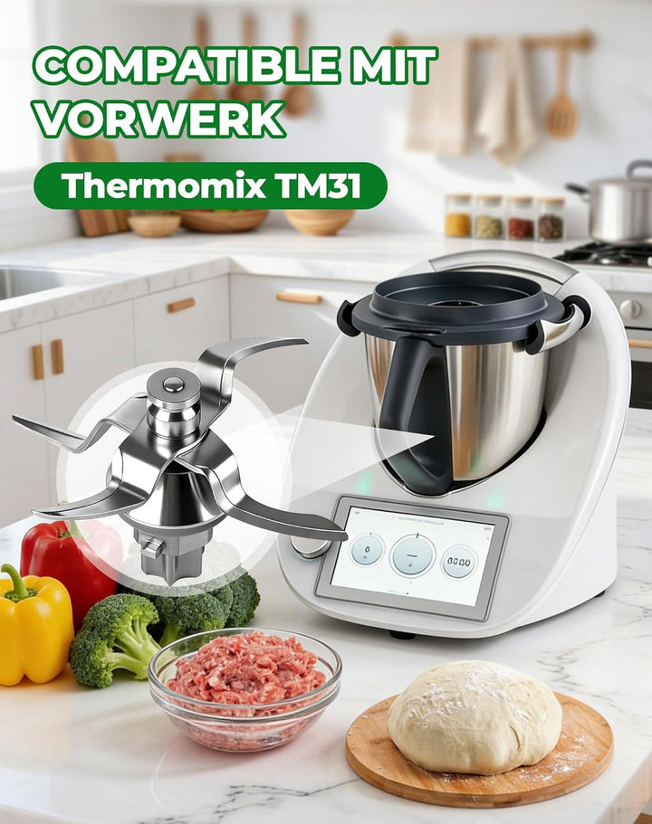 Messer für Vorwerk Thermomix TM31, Edelstahl Teigmesser & Mixmesser mit Dichtring, Küchenmaschine Er