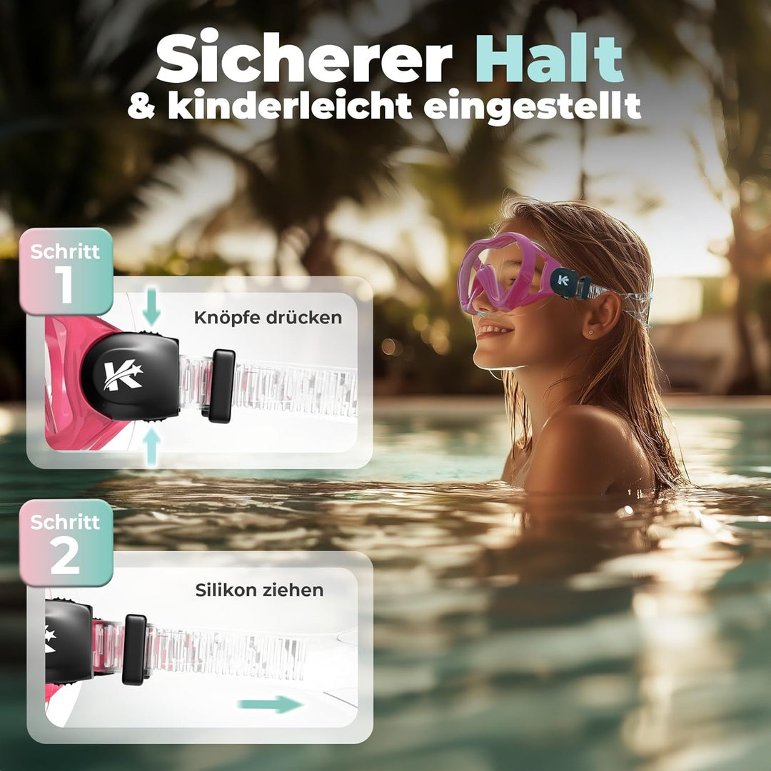 KIDVERSE Taucherbrille Kinder mit Nase - CE & Dermatest geprüfte Kinder Taucherbrille mit Stoffband