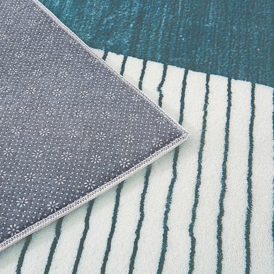 ASIinnsy Kurzflor Teppich Wohnzimmer Teppich Geometrisches Muster Abstrakt Moderne Teppiche Blau Gra