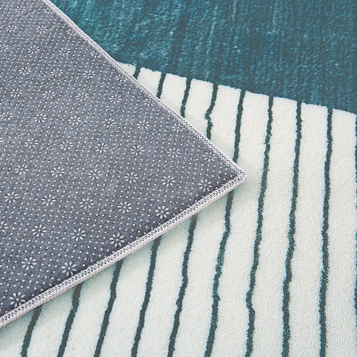 ASIinnsy Kurzflor Teppich Wohnzimmer Teppich Geometrisches Muster Abstrakt Moderne Teppiche Blau Gra