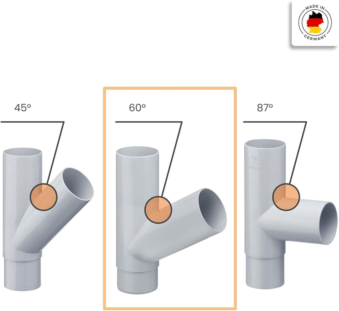 INEFA Abzweiger Fallrohr 60 Grad, PVC DN 100/75 Grau Zubehör Fallrohr Kunststoff, einfache Steckmont