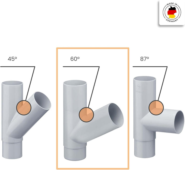 INEFA Abzweiger Fallrohr 60 Grad, PVC DN 100/75 Grau Zubehör Fallrohr Kunststoff, einfache Steckmont