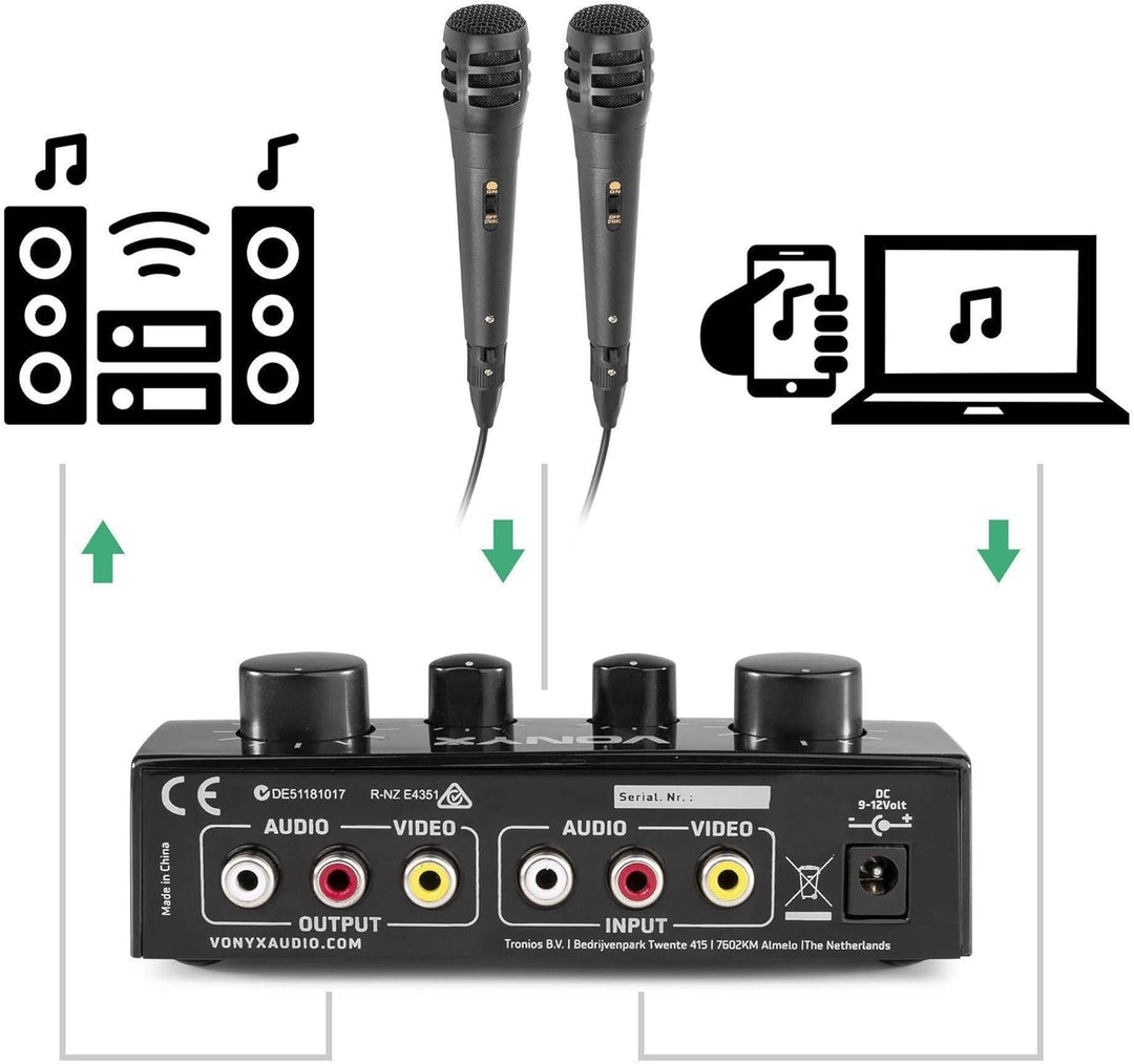 Vonyx AV430B Karaokeanlage, Karaoke Set mit 2x-Karaokemikrofon und Mischpult – Schwarz