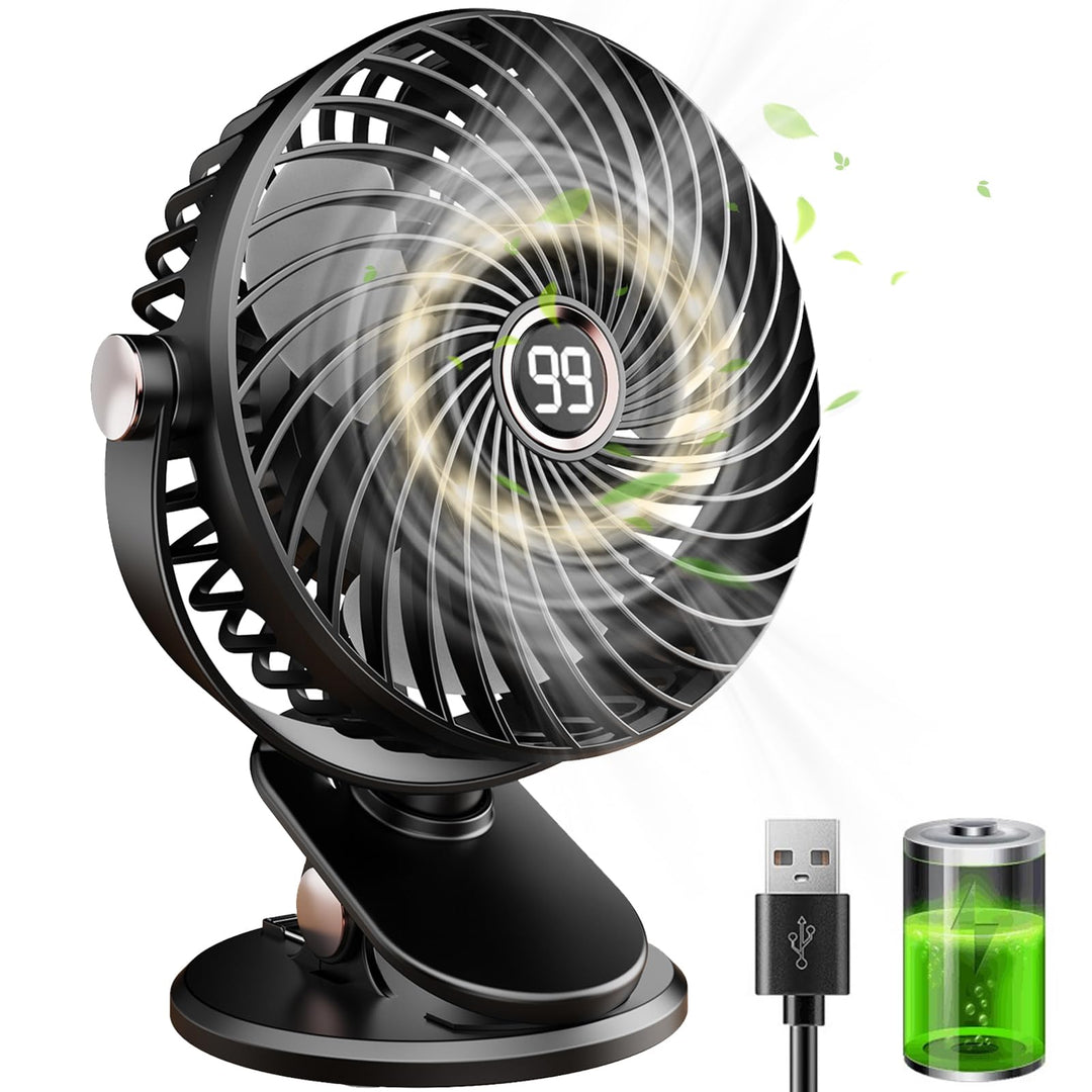 Schreibtischventilator, Mini-Ventilator, USB, leise, mit LCD-Display, 6000 mAh, kleiner Ventilator,