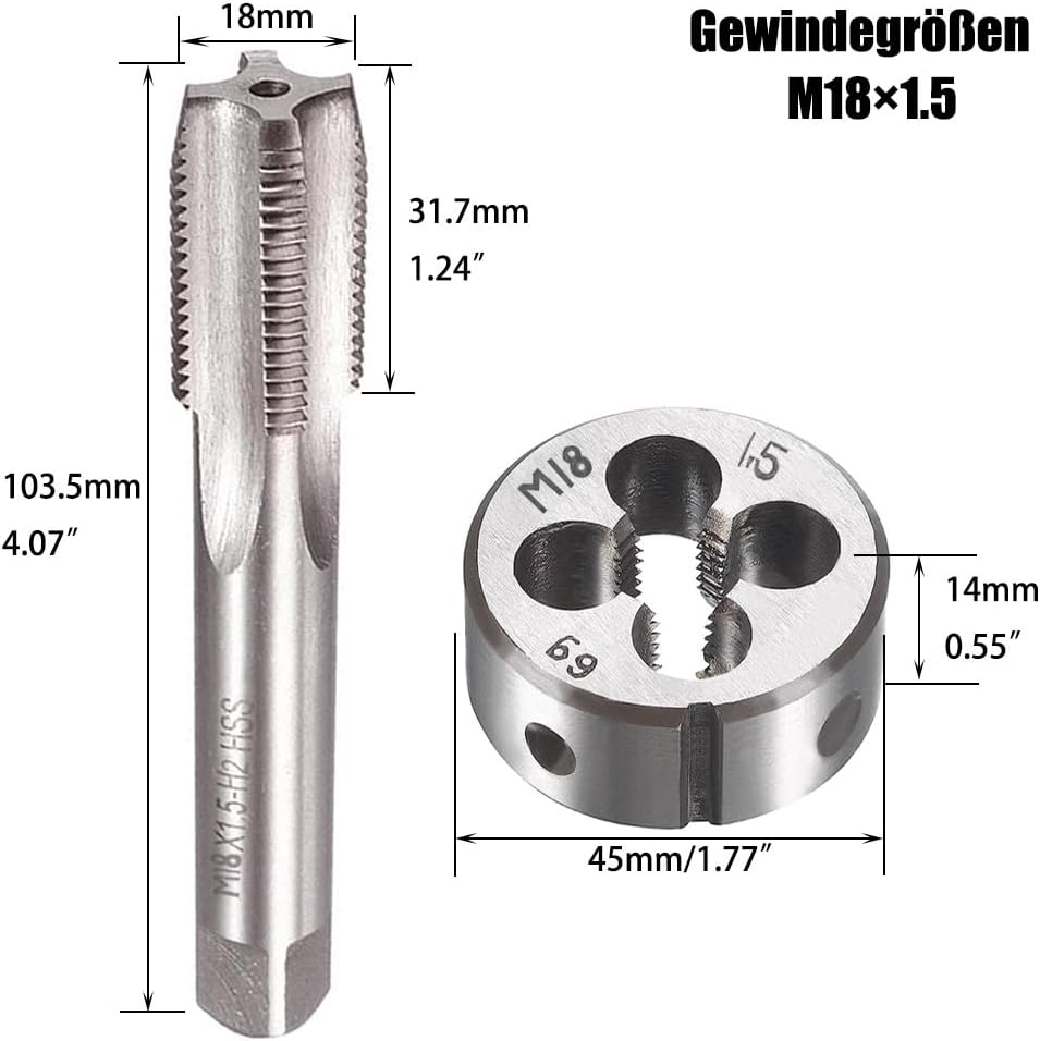 Saipor M18 X 1,5 Metrisch Gewindeschneid und Gewindeschneideisen M18 X 1,5mm HSS Gewindebohrer und S