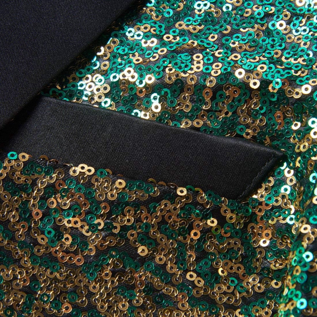 Herren Modische Blumenmuster Pailletten Zweiteiler Set Anzüge, Green Gold