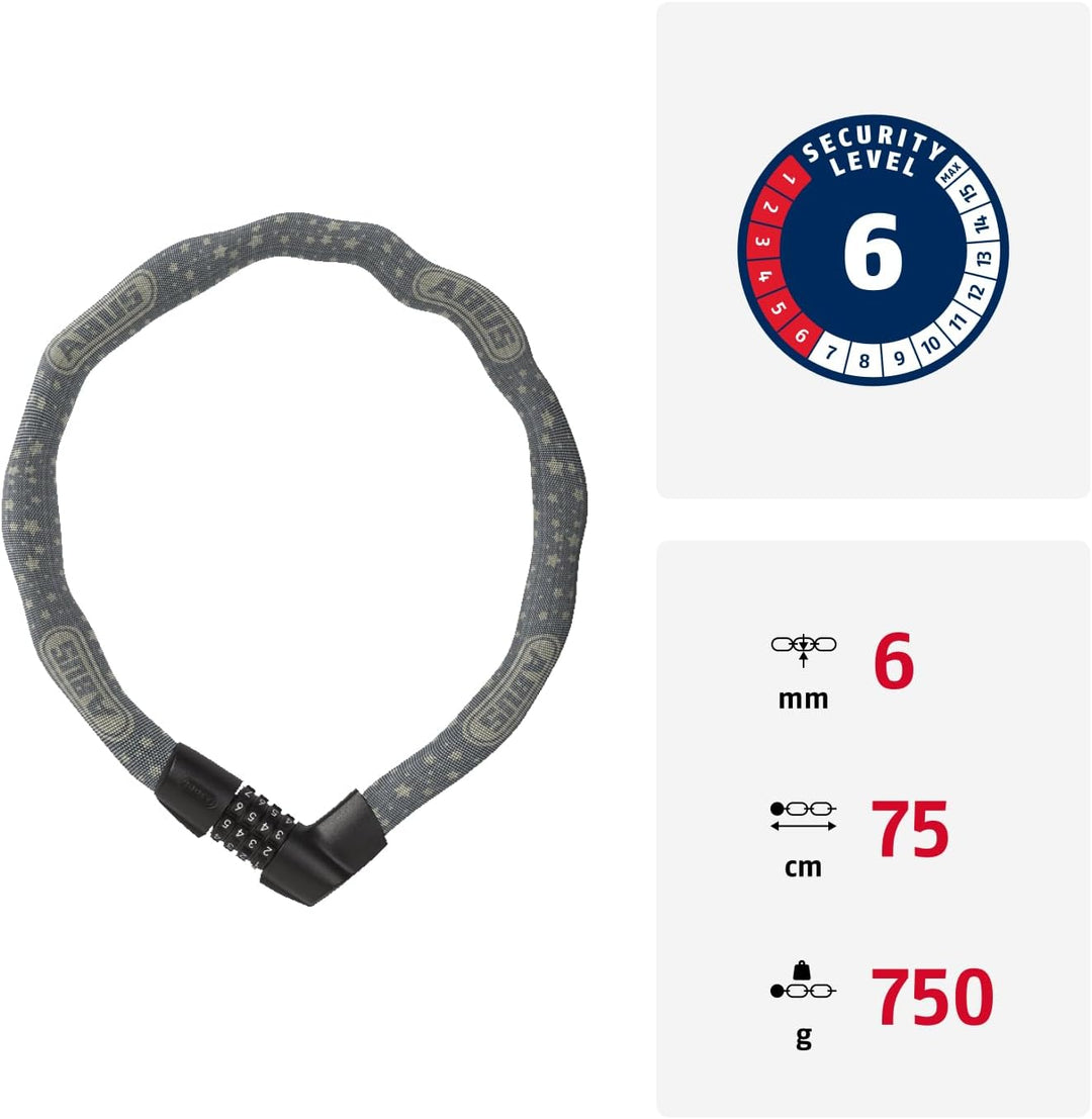 ABUS Kettenschloss Tresor 1385/75 – Zahlenschloss aus gehärtetem Stahl – 6 mm starke Vierkantkette –