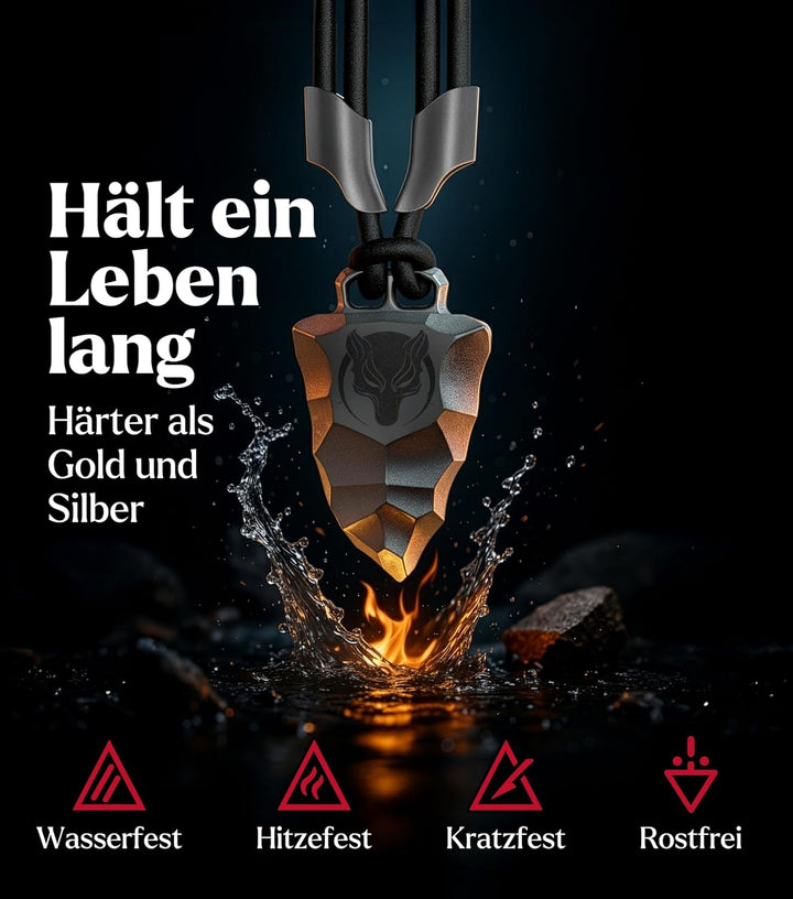 Element of Gods Titan Faustkeil Wolf Anhänger mit Lederband in schwarz