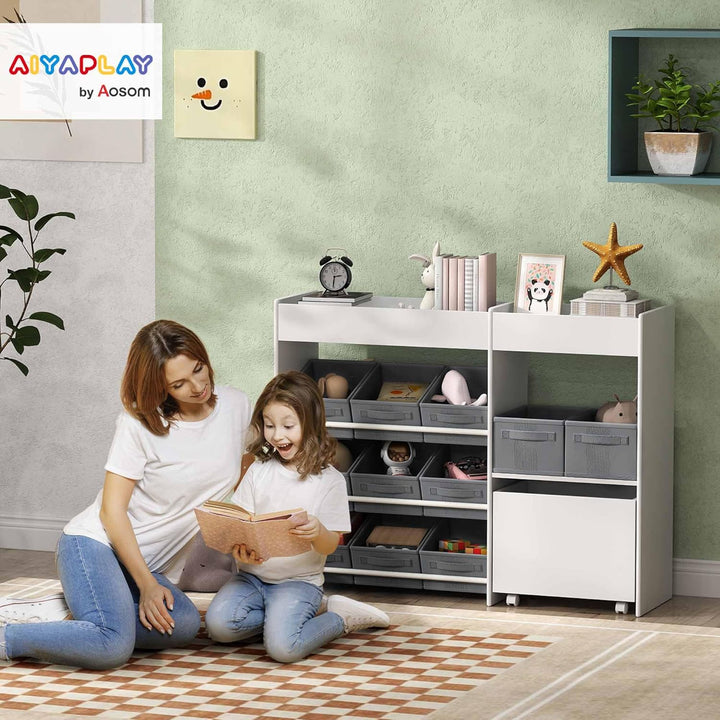 AIYAPLAY Kinderregal mit 11 Aufbewahrungsboxen Bücherregal für Kinder Spielzeug-Organizer Kinderzimm