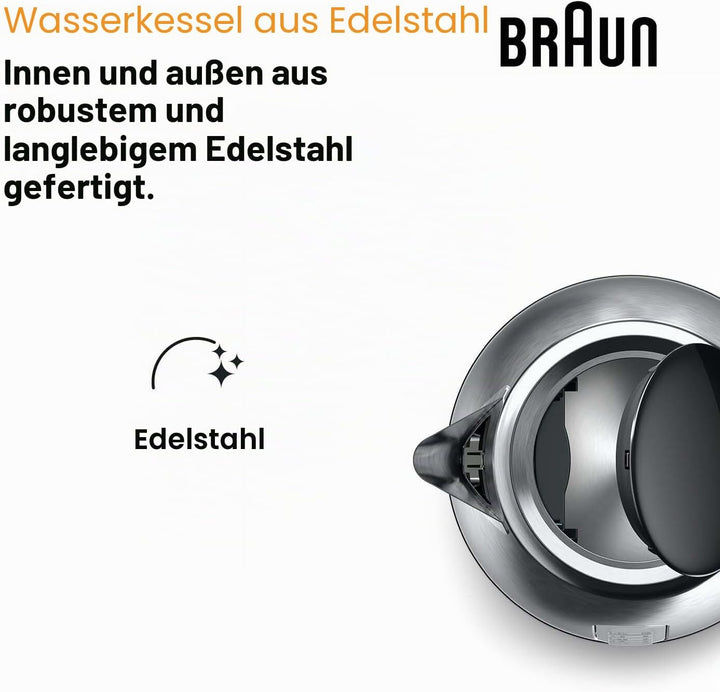 Braun PurShine Wasserkocher WK1500 BK – Teekocher mit 360° Basis, Abschaltautomatik, 1,7 L Füllmenge