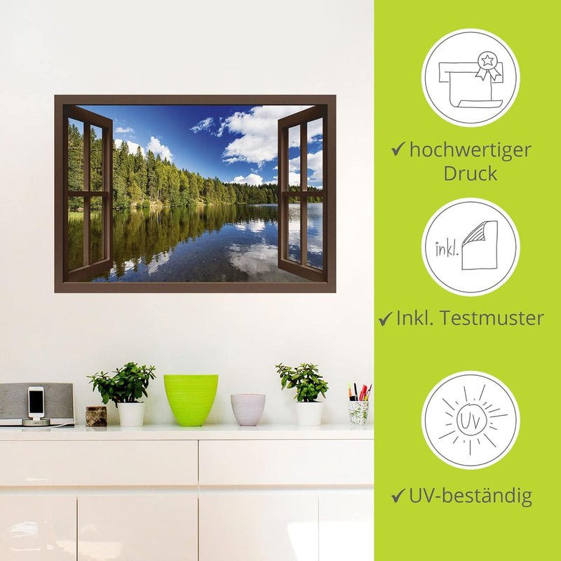 ARTland Wandbild selbstklebend Vinylfolie 100x70 cm Fensterblick Wald See Landschaft Norwegen Natur