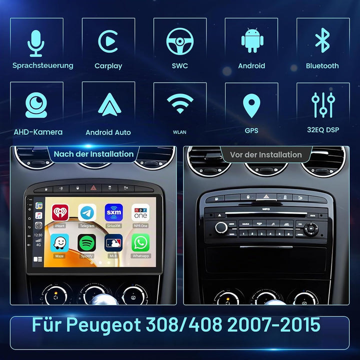2+64G 9" Android Autoradio für Peugeot 308 408 2007-2015 2+64GB, 2+64GB