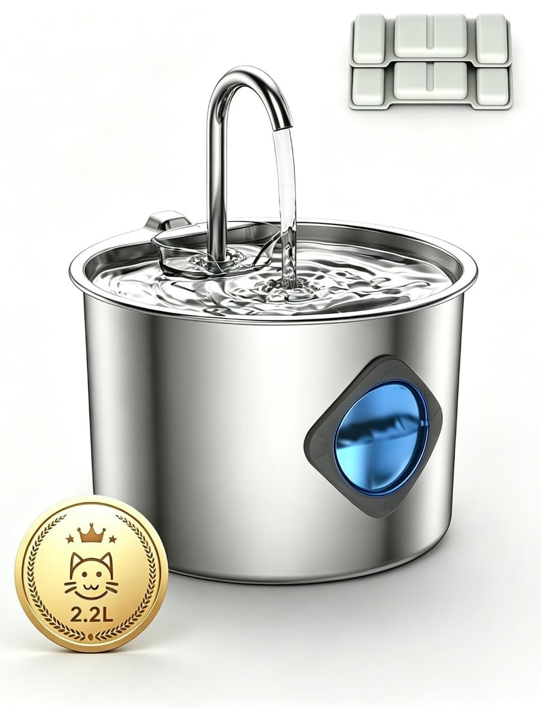 Edelstahl Katzenbrunnen 2,2L,, 2.2Faucet Style+2 Filters+2 Sponges