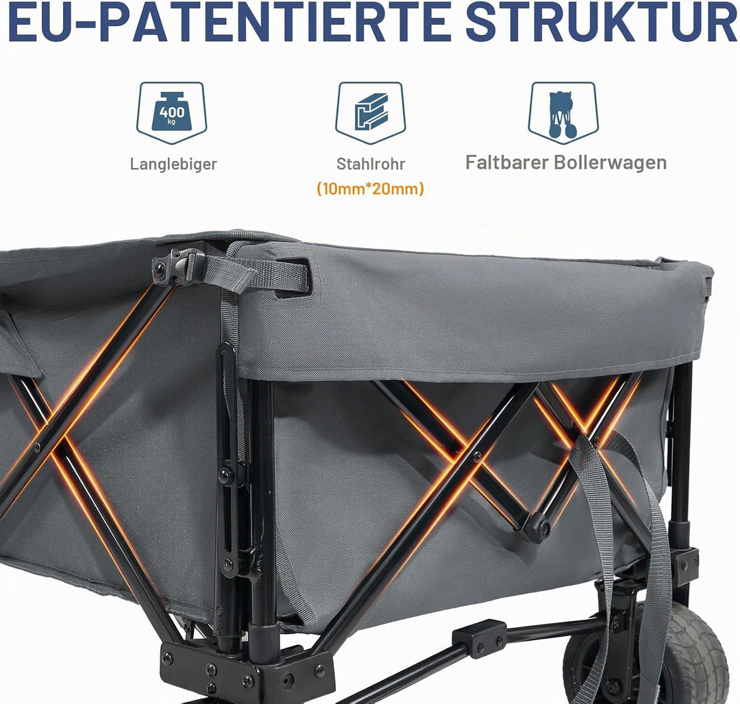 TIMBER RIDGE Bollerwagen Faltbar 600L Extra lang mit Heckklappe Breite Reifen Bremse 180kg Belastbar