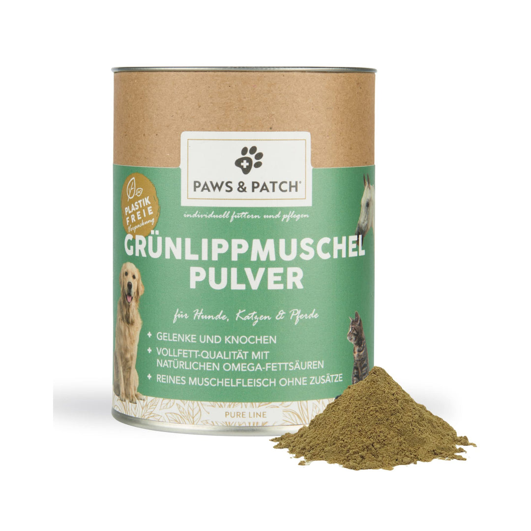 Paws&Patch reines GRÜNLIPPMUSCHEL Pulver für Hunde, Katzen & Pferde 150g plastikfrei I Vollfett-Qual