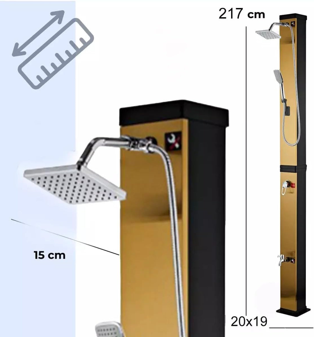 EGO INTERIORS Solar-Dusche für Garten, 40 Liter, Fussdusche, Handbrause, Outdoor, Regenduschkopf 15